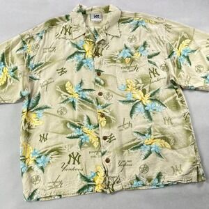 Vintage Lee Sport New York Yankees MLB Hawaiian Camp‎ Shirt XL Floral Palm